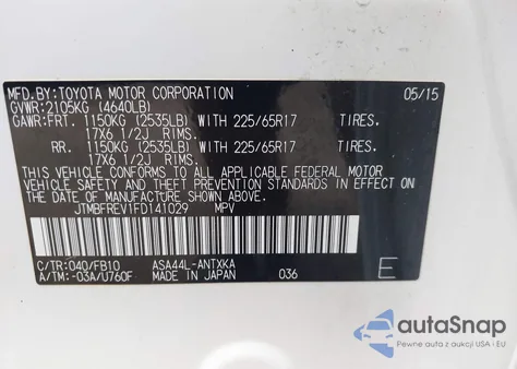 2015 Toyota Rav4 Le from USA, damaged, VIN JTMBFREV1FD141029